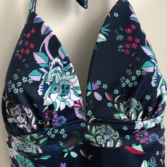 Jessica Simpson Swim Floral V Neck Tankini Navy Purple Blue White Size M - Picture 6 of 11